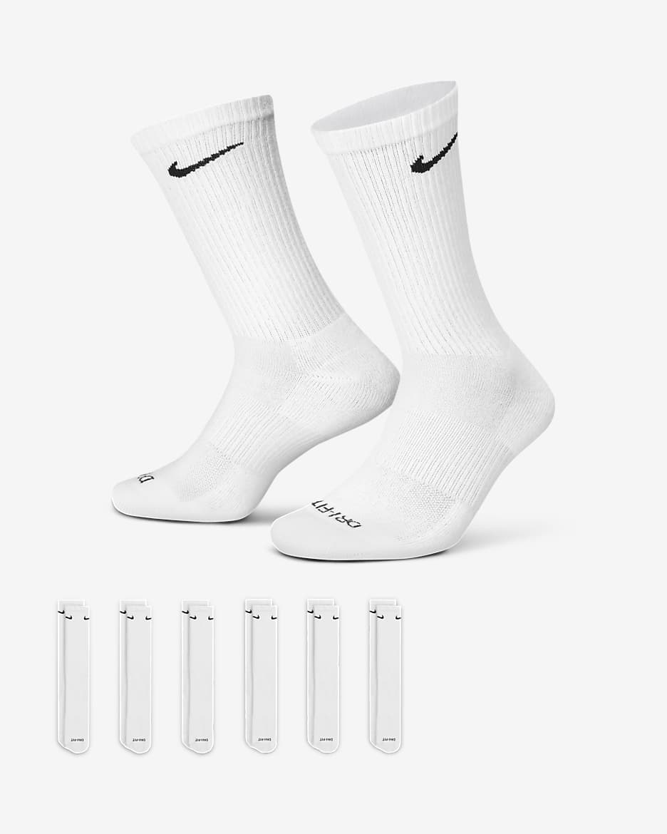 Nike Everyday Plus Cushioned Calcetines largos de entrenamiento (6 pares) - Blanco/Negro