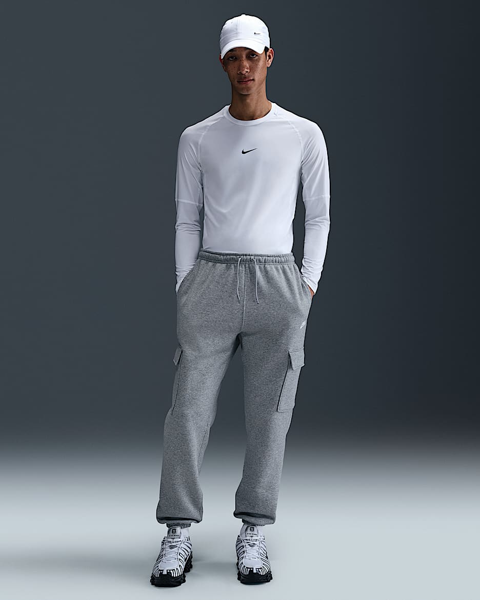Nike Club Men's Fleece Cargo Trousers - Dark Grey Heather/Light Smoke Grey/White