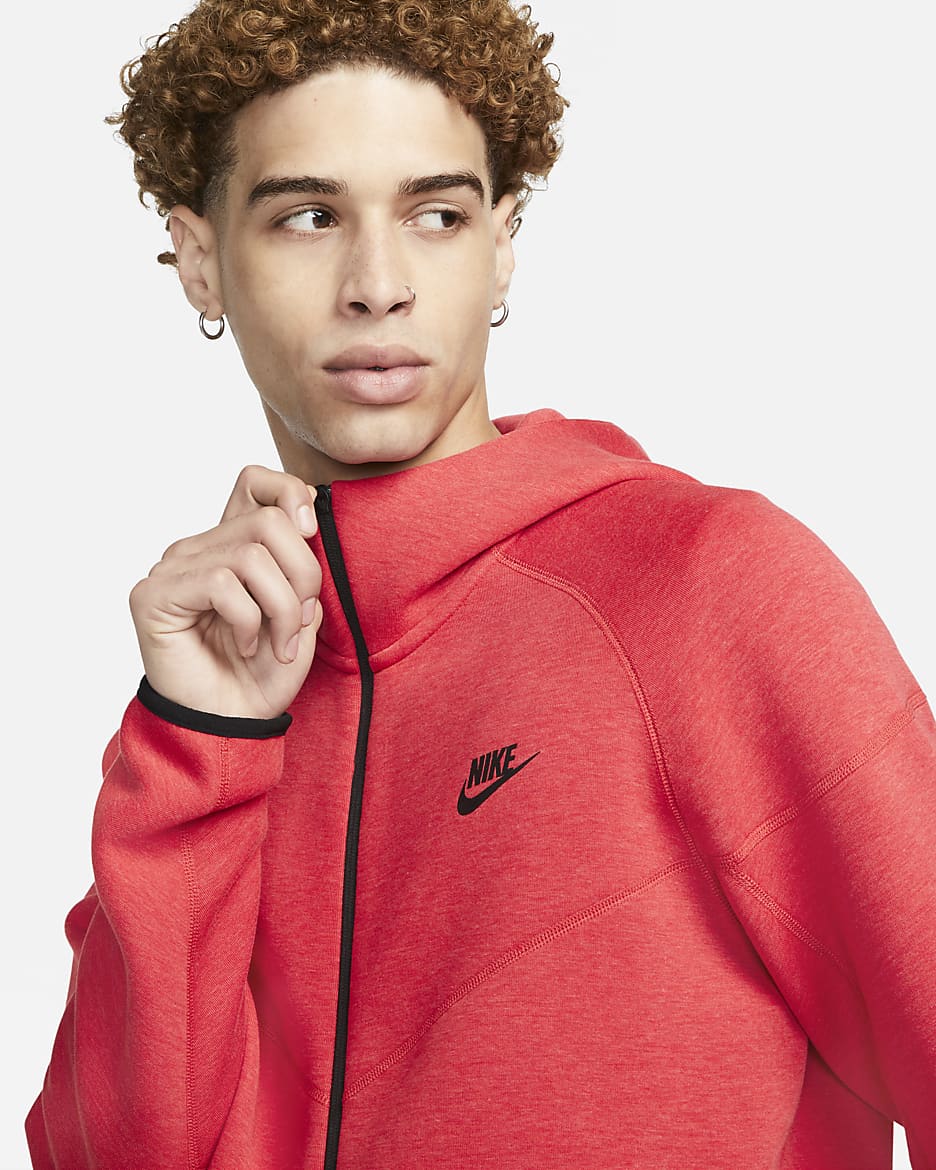 Nike Sportswear Tech Fleece Windrunner Herren-Hoodie mit durchgehendem Reißverschluss - Light University Red Heather/Schwarz