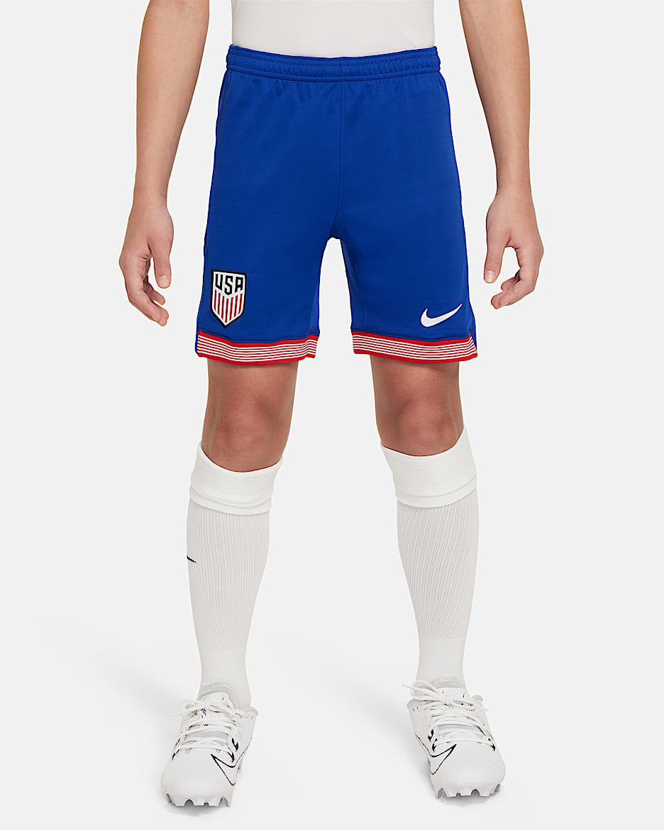 Shorts de fútbol Nike Dri-FIT Replica para niños talla grande de la selección nacional de fútbol masculino de Estados Unidos local 2024 Stadium - Azul eléctrico/Blanco