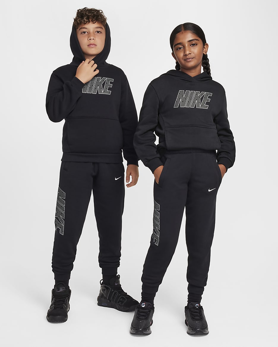 Nike Sportswear Club Fleece Big Kids' Pullover Hoodie - Black/Metallic Silver