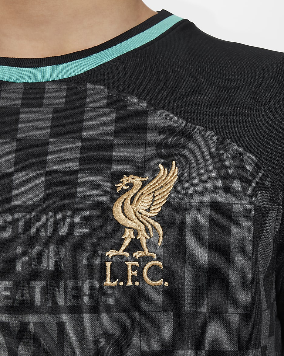 LeBron x Liverpool F.C. Stadium Older Kids' Nike Dri-FIT Replica Football Shirt - Black/Washed Teal/Truly Gold