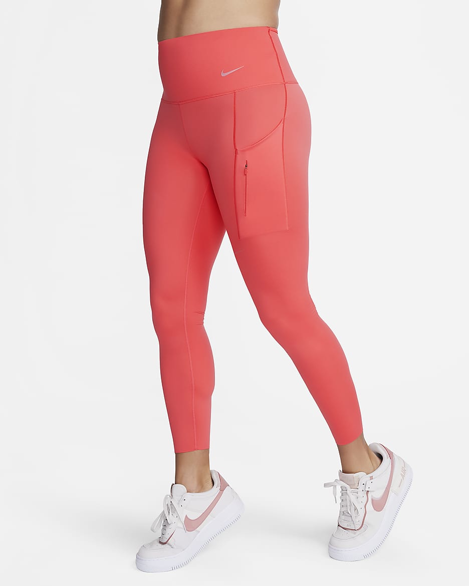 Leggings de tiro alto de 7/8 de sujeción firme con bolsillos para mujer Nike Go - Brasa resplandor/Negro