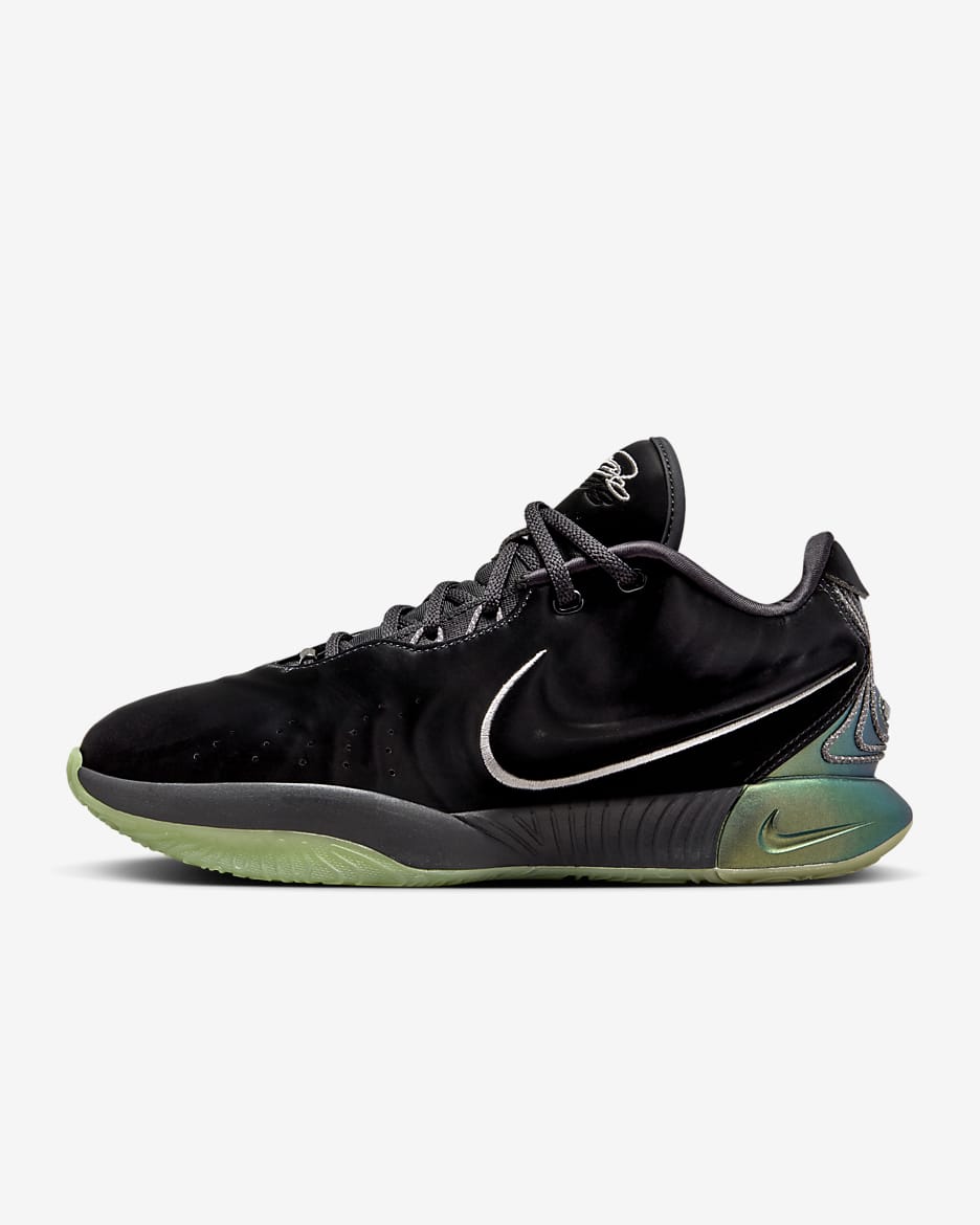 Calzado de básquetbol LeBron XXI "Tahitian" - Negro/Gris hierro/Verde aceite/Peltre metalizado