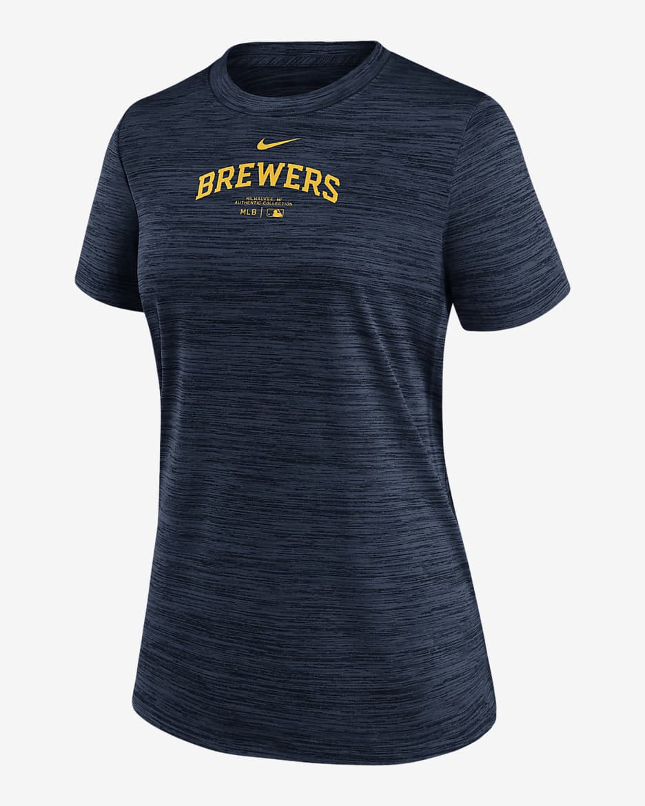 Playera Nike Dri-FIT de la MLB para mujer Milwaukee Brewers Authentic Collection Practice Velocity - Azul marino