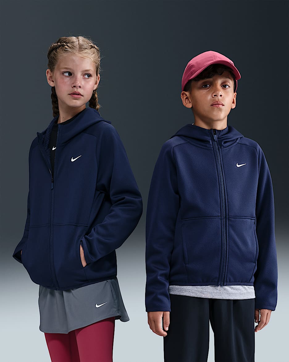 Nike Older Kids' Therma-FIT Winterized Training Hoodie - Midnight Navy/Midnight Navy/White