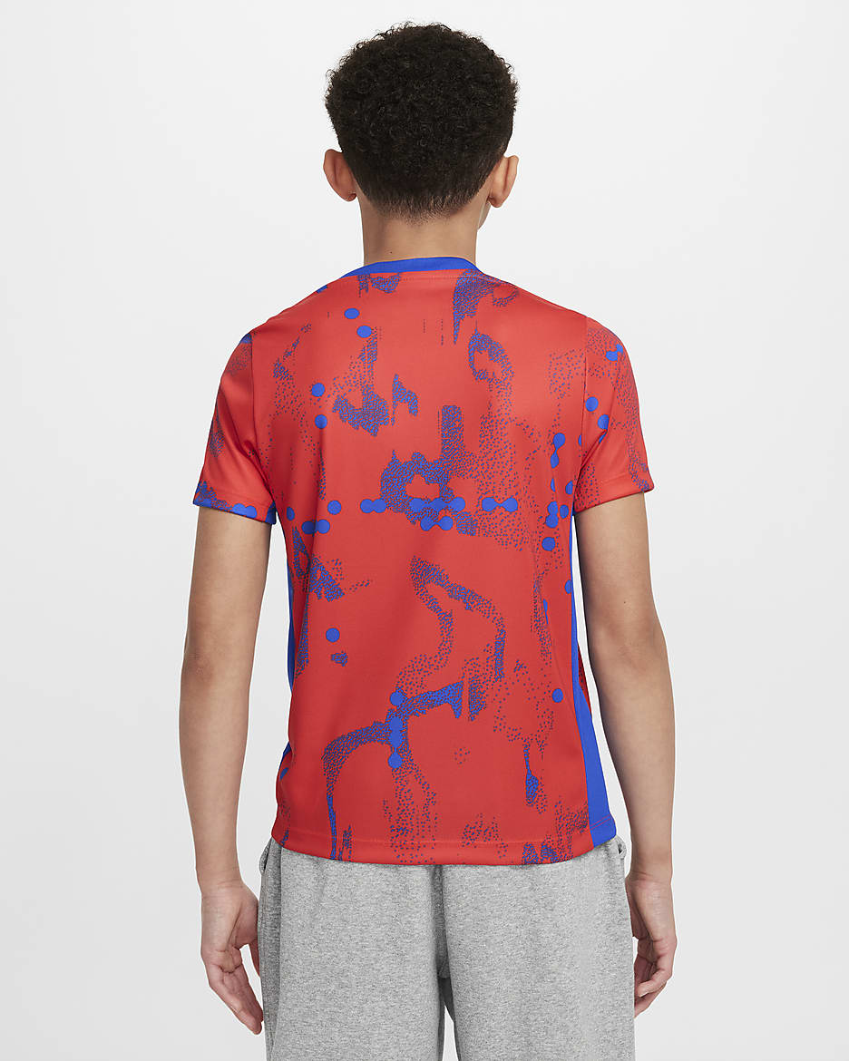 Atlético Madrid Academy Pro Nike Dri-FIT warming-upvoetbaltop met korte mouwen voor kids - Light Crimson/Hyper Royal/Wit