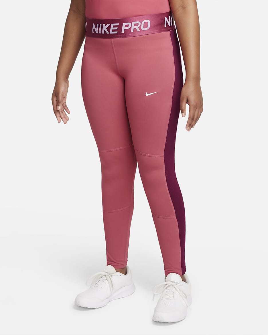 Nike Pro Warm Dri-FIT Big Kids' (Girls') Leggings (Extended Size) - Archaeo Pink/Rush Maroon/White