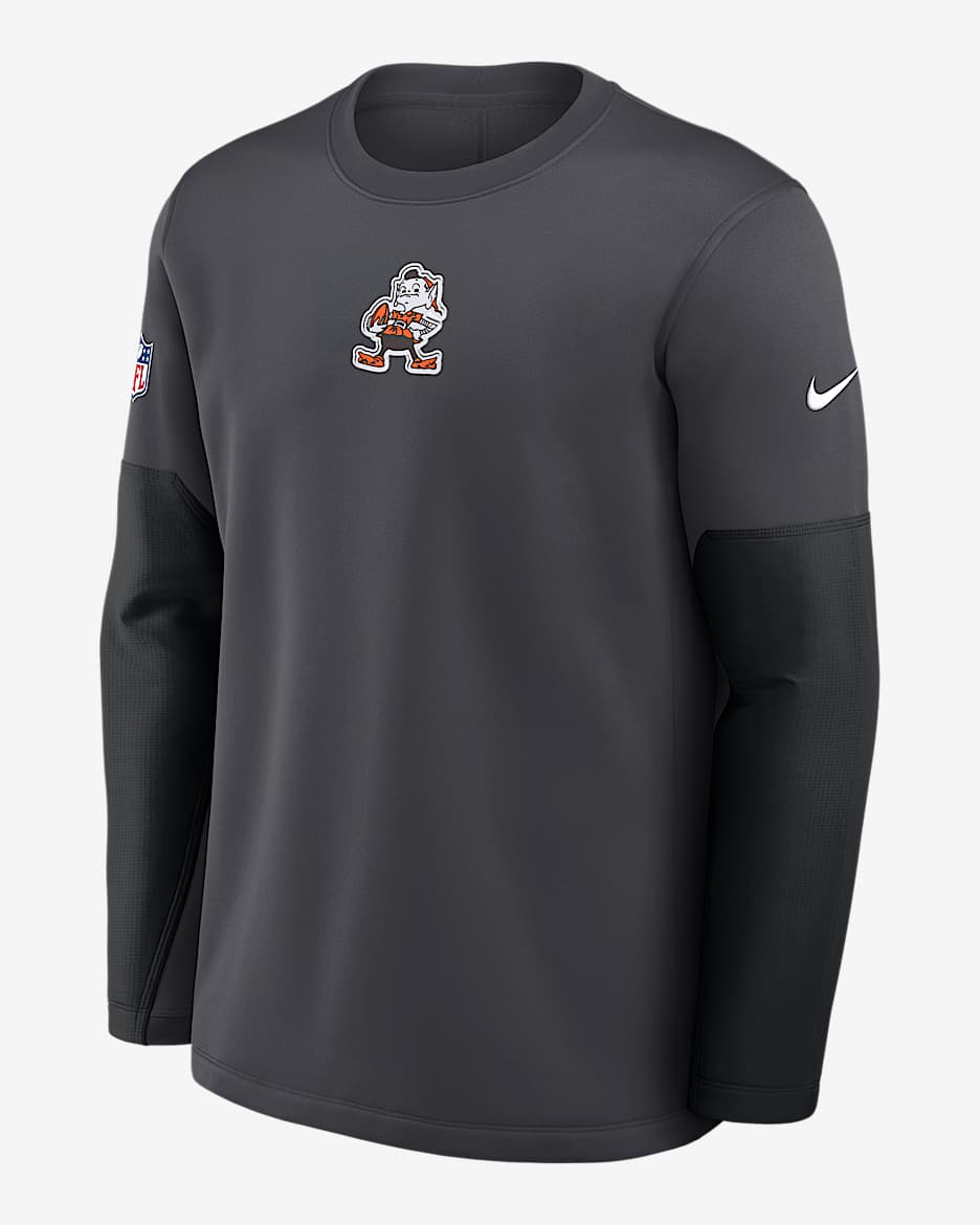Cleveland Browns Scripted To Win Sideline Coach Men's Nike Therma-FIT NFL Long-Sleeve T-Shirt - Anthracite