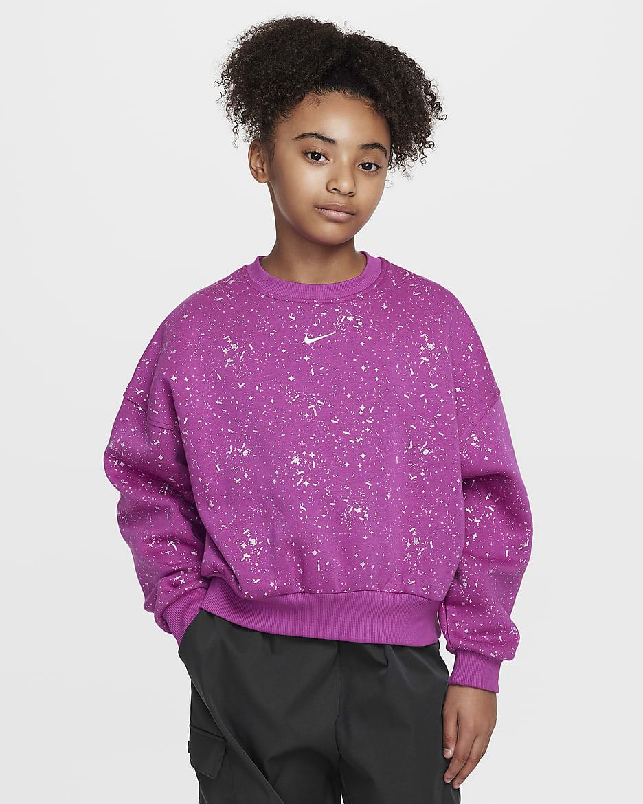 Sweat à col ras-du-cou Nike Sportswear Club Fleece pour ado (fille) - Hot Fuchsia/Metallic Silver