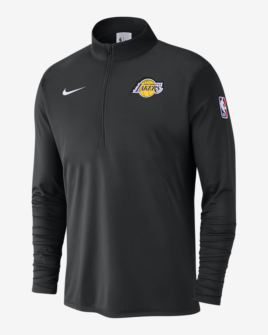 Playera de manga larga Nike de la NBA de medio cierre para hombre Los Angeles Lakers - Negro/Negro/Blanco