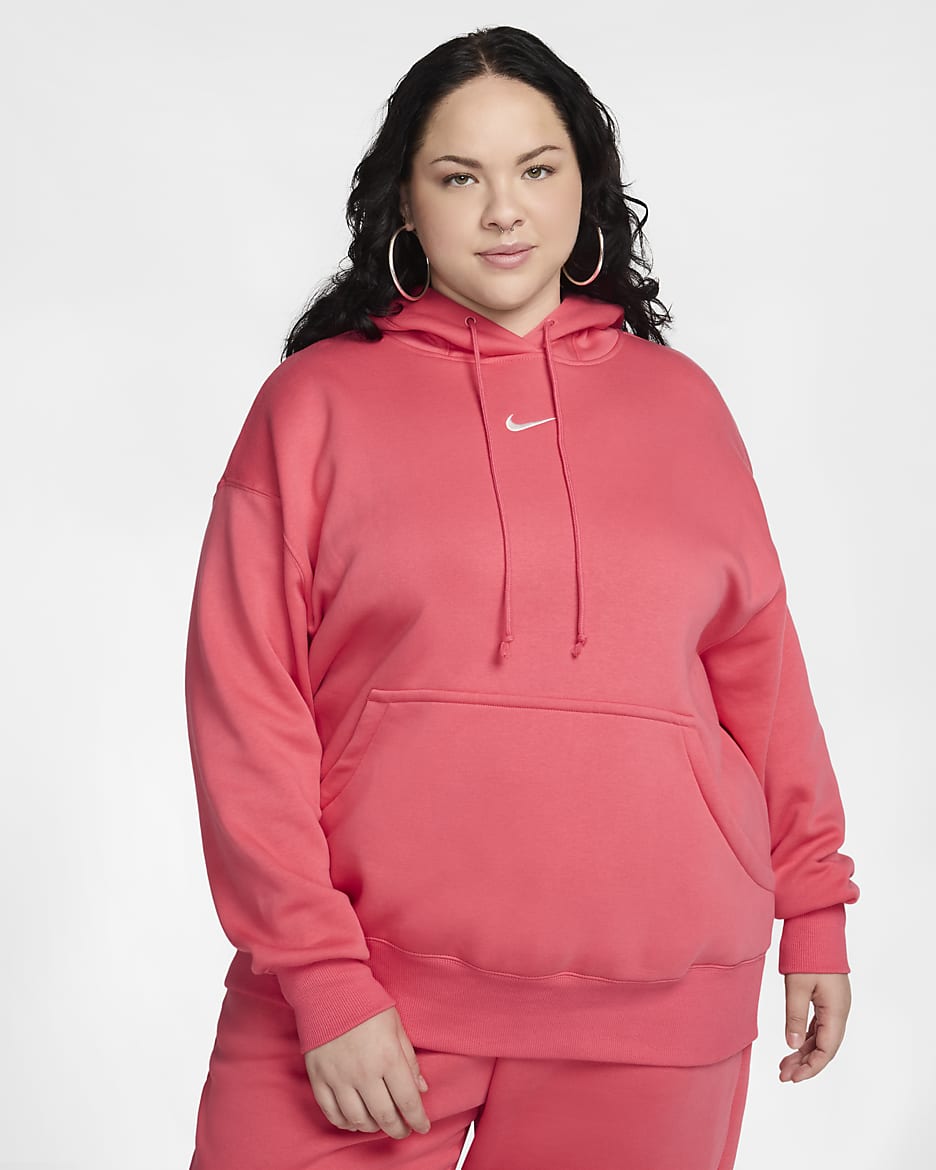 Nike Sportswear Phoenix Fleece Bol Kesimli Kadın Kapüşonlu Sweatshirt'ü (Büyük Beden) - Aster Pink/Sail