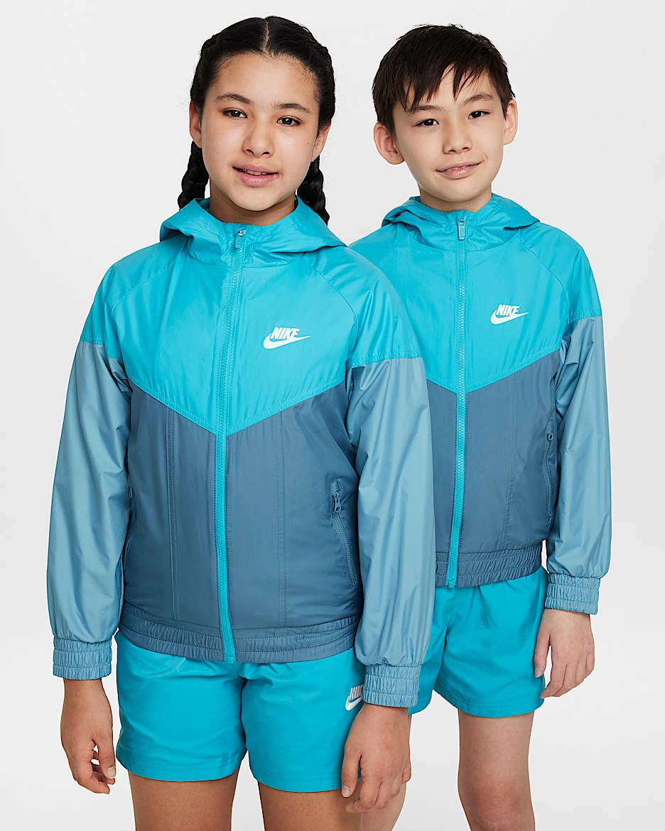 Nike Sportswear Windrunner Big Kids' Hooded Repel Jacket - Dusty Cactus/Smokey Blue/Denim Turquoise/White