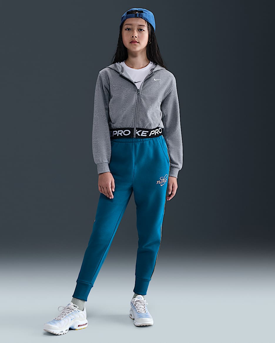 Nike Sportswear Club Fleece Big Kids' (Girls') Oversized Joggers - Green Abyss/Metallic Gold