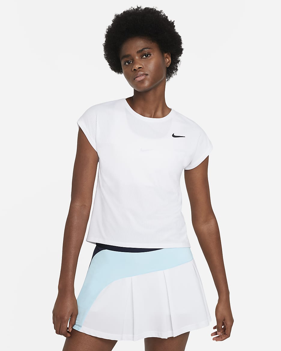 เสื้อเทนนิสแขนสั้นผู้หญิง NikeCourt Dri-FIT Victory - ขาว/ดำ