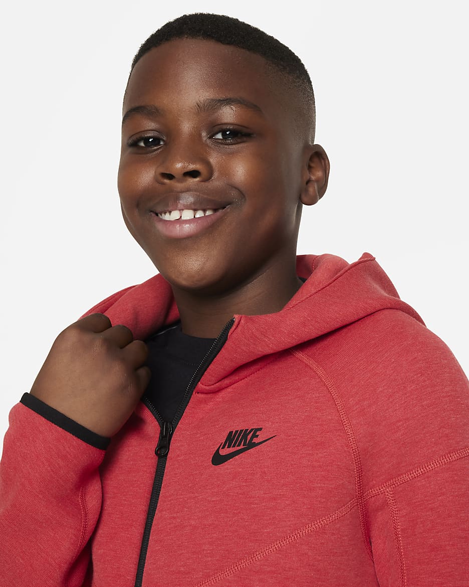 Sudadera con gorro de cierre completo para niño talla grande Nike Sportswear Tech Fleece (talla amplia) - Rojo universitario claro jaspeado/Negro/Negro