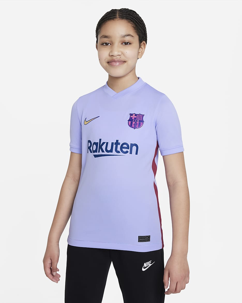 F.C. Barcelona 2021/22 Stadium Away Older Kids' Nike Dri-FIT Football Shirt - Purple Pulse