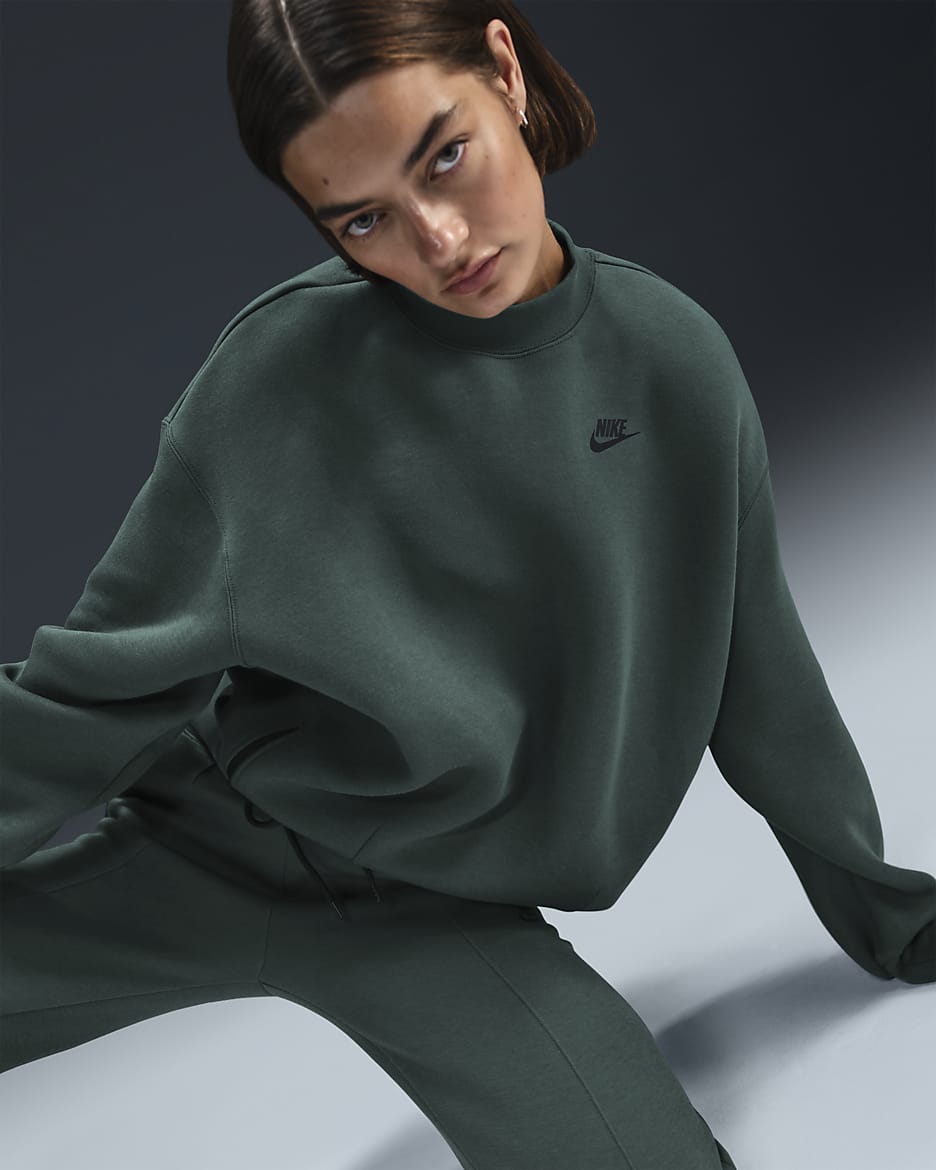 Sudadera de cuello redondo oversized para mujer Nike Sportswear Tech Fleece - Verde vintage/Negro