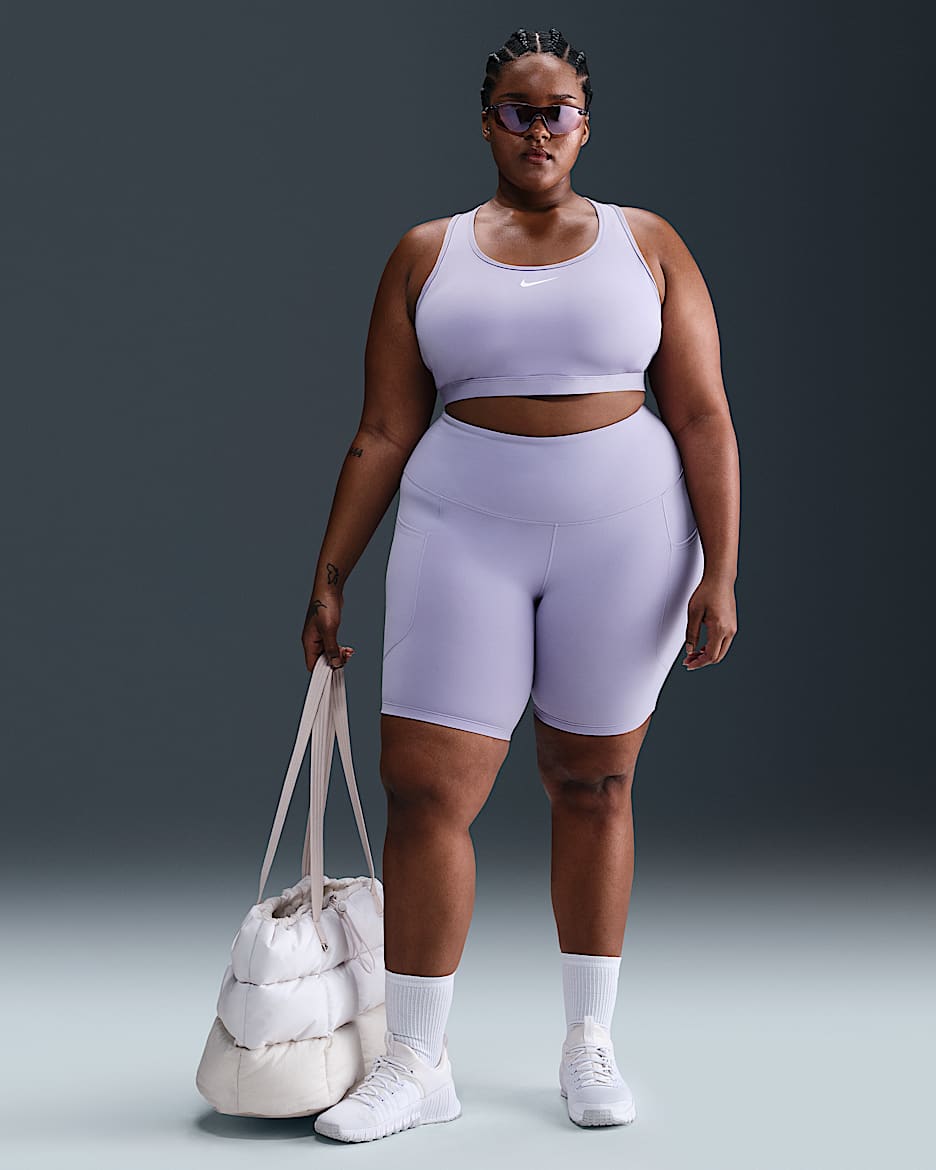 Nike One Women's High-Waisted 8" Biker Shorts with Pockets (Plus Size) - Lilac Ice/Black