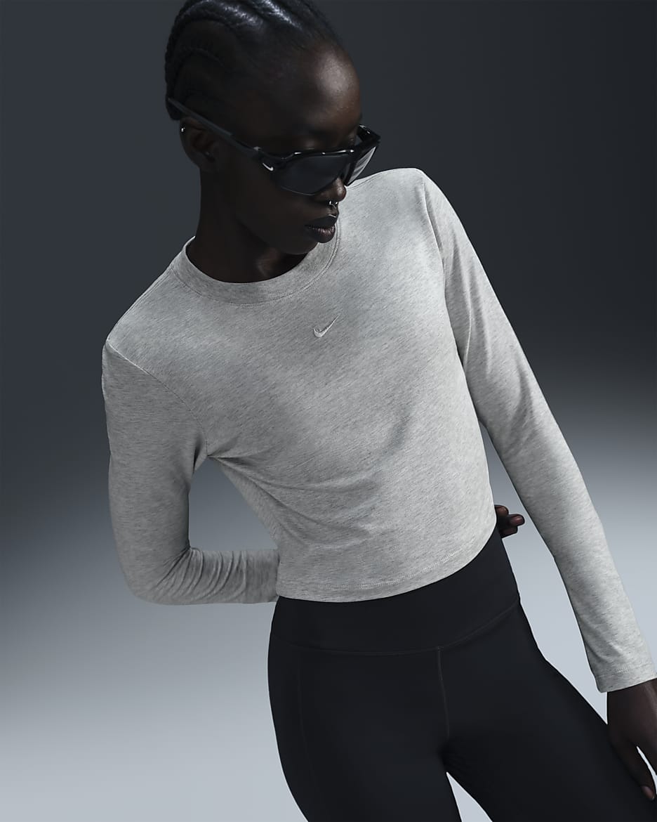 Nike Sportswear Chill Knit Women's Slim Long-Sleeve Cropped Top - Grey Heather/Light Silver