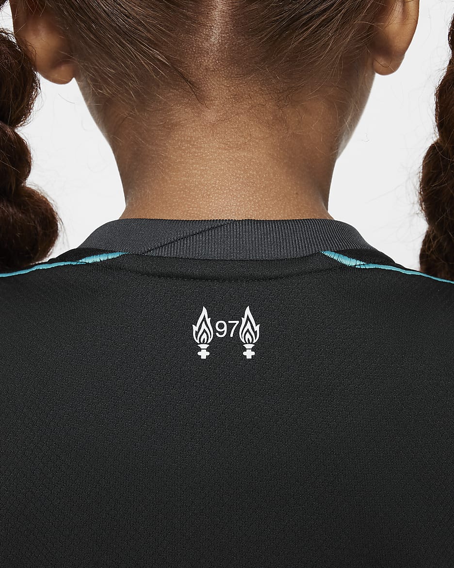 Liverpool FC 2024/25 Stadium Away Nike Football Replica-sæt i tre dele til mindre børn - Night Forest/Anthracite/Washed Teal/Sail