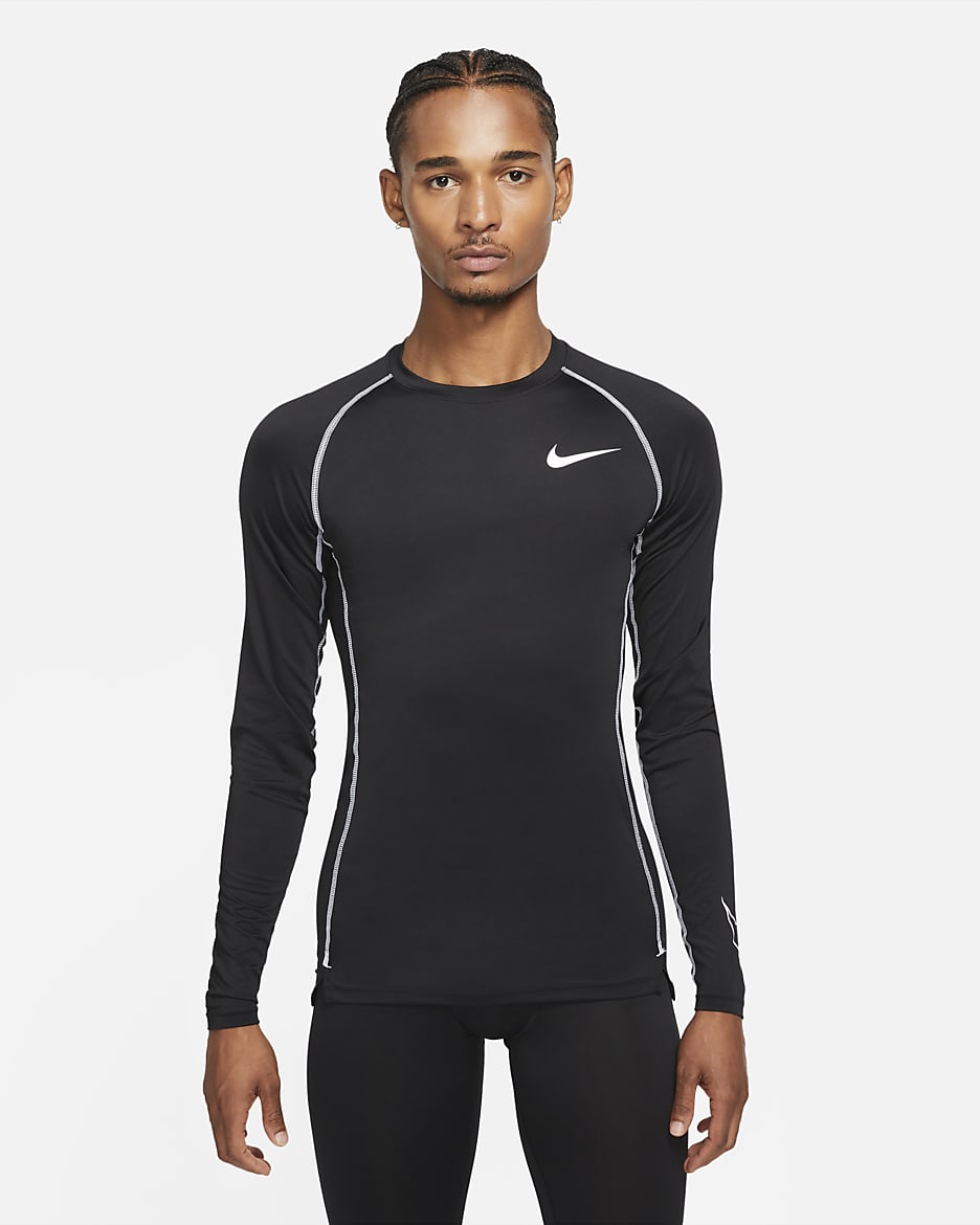 Playera de manga larga con corte ajustado para hombre Nike Pro Dri-FIT - Negro/Blanco/Blanco