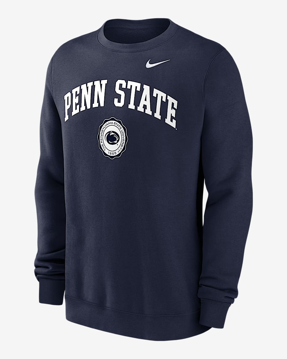 Penn State Nittany Lions Arched Seal Men's Nike College Pullover Crew - College Navy