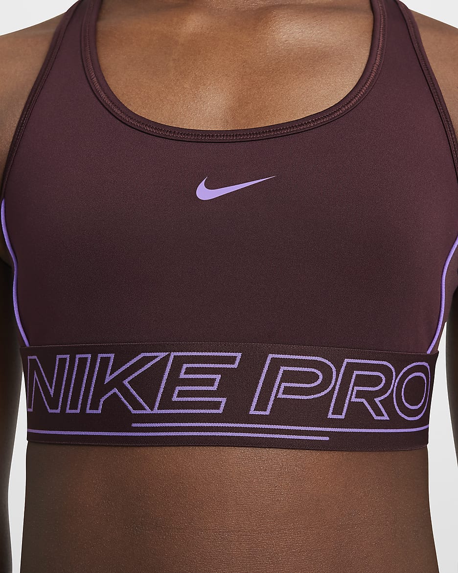 Αθλητικός στηθόδεσμος Nike Pro Swoosh για κορίτσια - Burgundy Crush/Black Raspberry/Black Raspberry