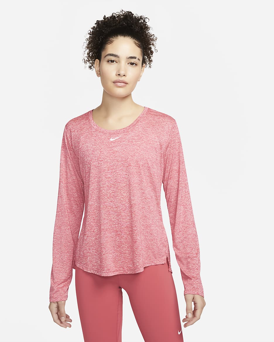 Nike Dri-FIT One Playera de manga larga de ajuste estándar para mujer - Rosa arcaico/Jaspeado/Blanco