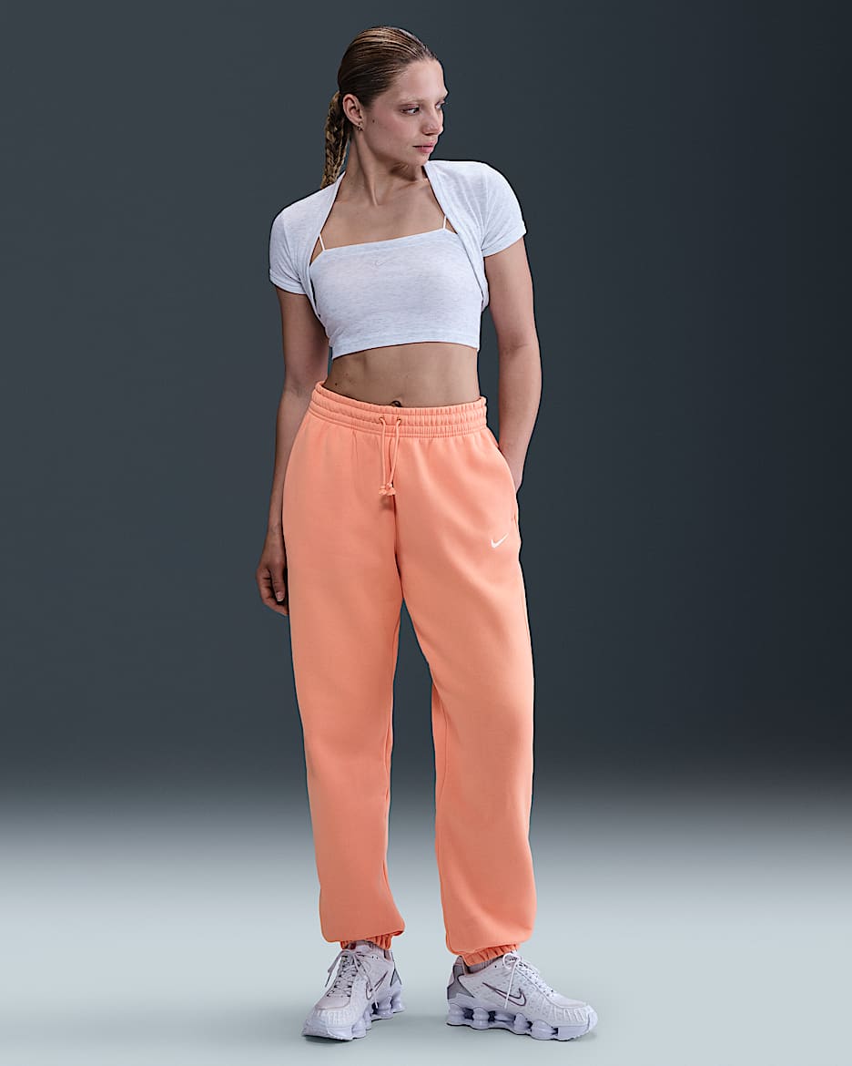Nike Sportswear Phoenix Fleece Women's High-Waisted Oversized Tracksuit Bottoms - Apricot Agate/Sail