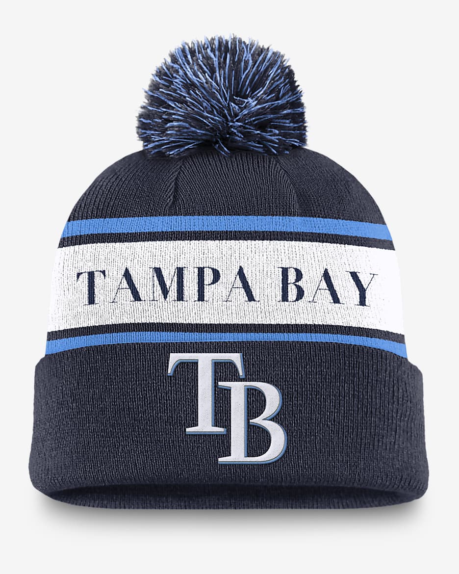 Tampa Bay Rays Team Stripe Peak Men's Nike MLB Cuffed Pom Beanie - Navy