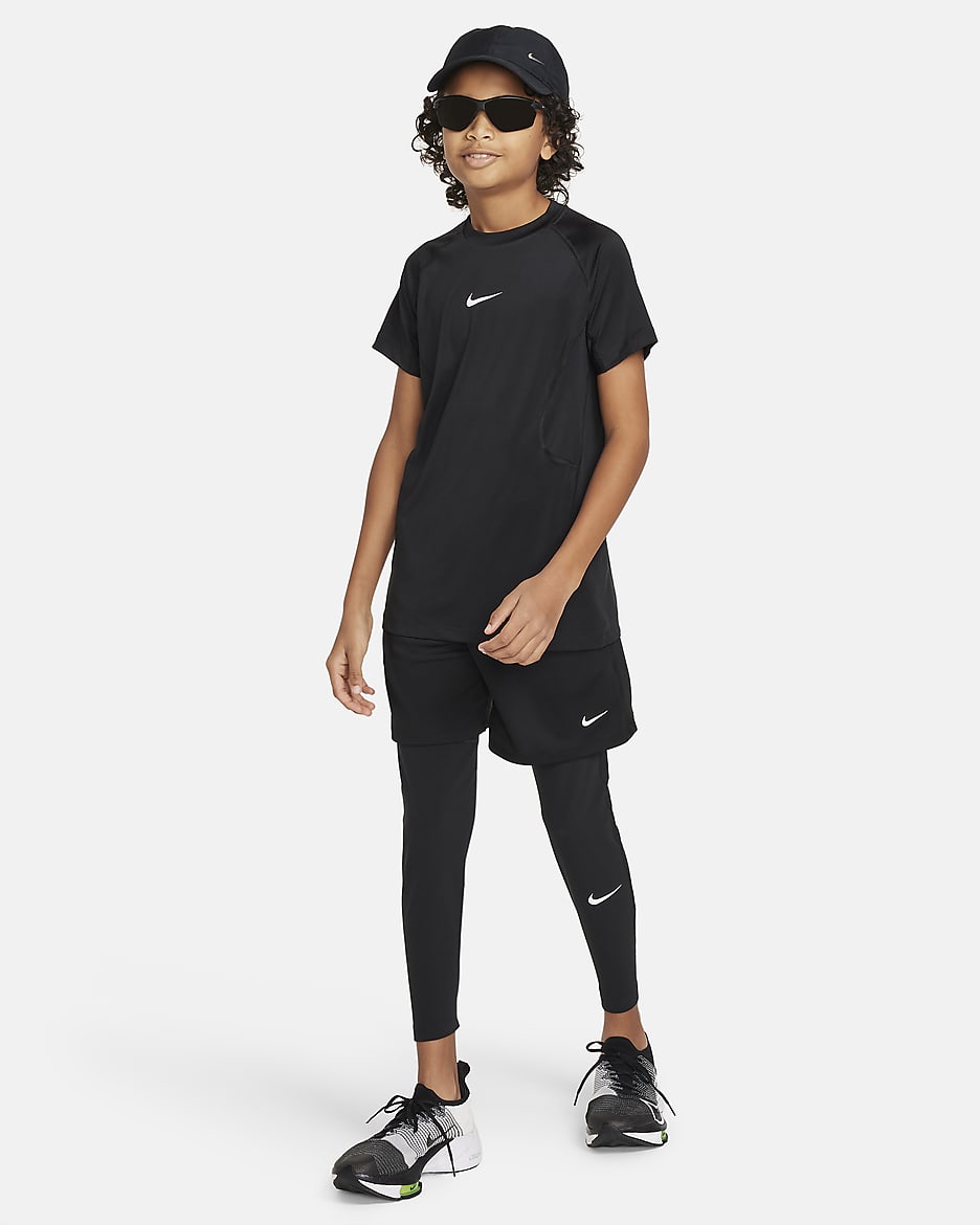 Nike Pro Dri-FIT 大童 (男童) 緊身褲 - 黑色/黑色/白色