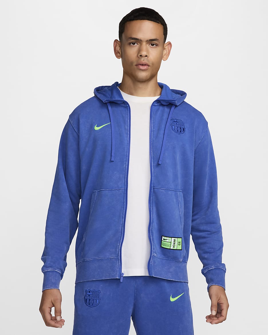 Sweat à capuche et zip en molleton Nike Football FC Barcelona Club 3e tenue pour homme - Hyper Royal/Lime Blast