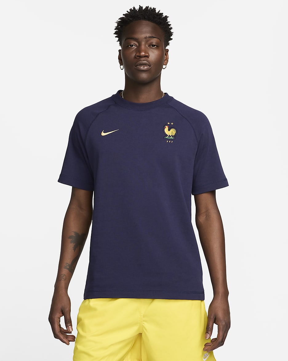 Camisola de futebol de manga curta Nike Travel FFF - Azul Blackened/Dourado Club