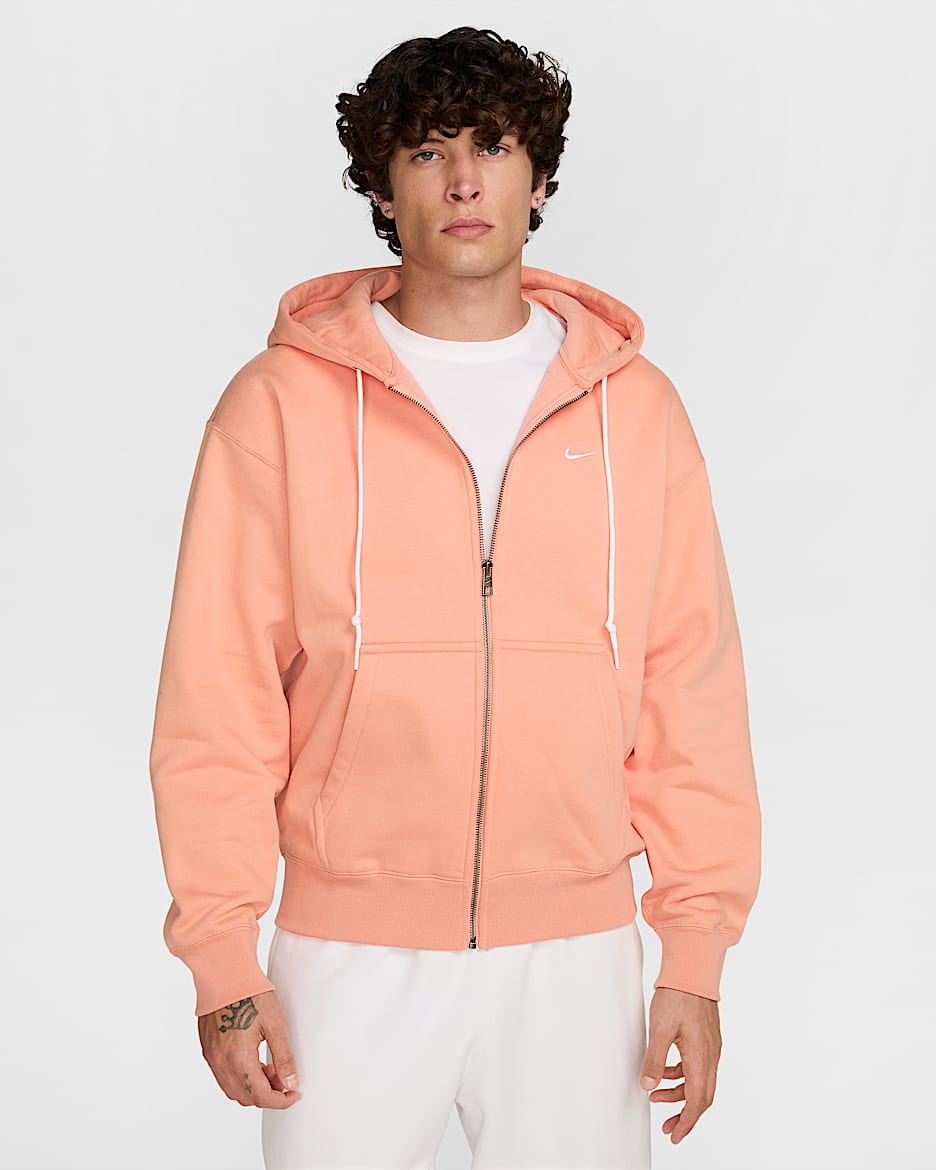 Nike Solo Swoosh Men's Full-Zip Hoodie - Apricot Agate/White