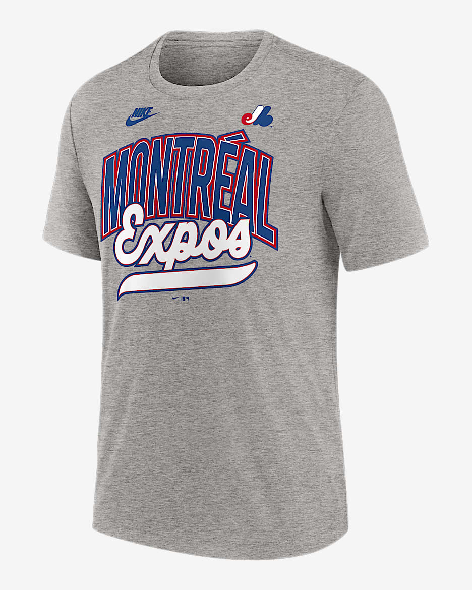 Playera Nike de la MLB para hombre Montreal Expos Cooperstown Retro - Gris jaspeado