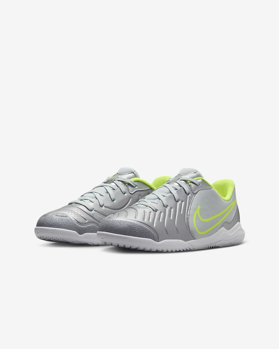 Nike Jr. Tiempo Legend 10 Academy Younger/Older Kids' Indoor Court Low-Top Football Shoes - Metallic Silver/Volt/Black