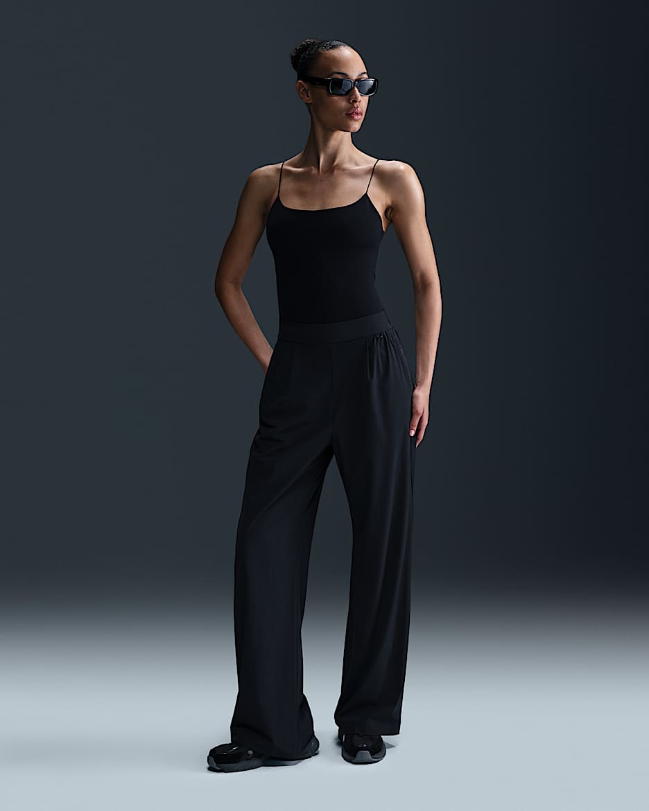 กางเกงขายาวทรงขากว้างทรงหลวมเอวสูงผู้หญิง Dri-FIT Nike 24.7 PerfectStretch - ดำ/Dark Smoke Grey