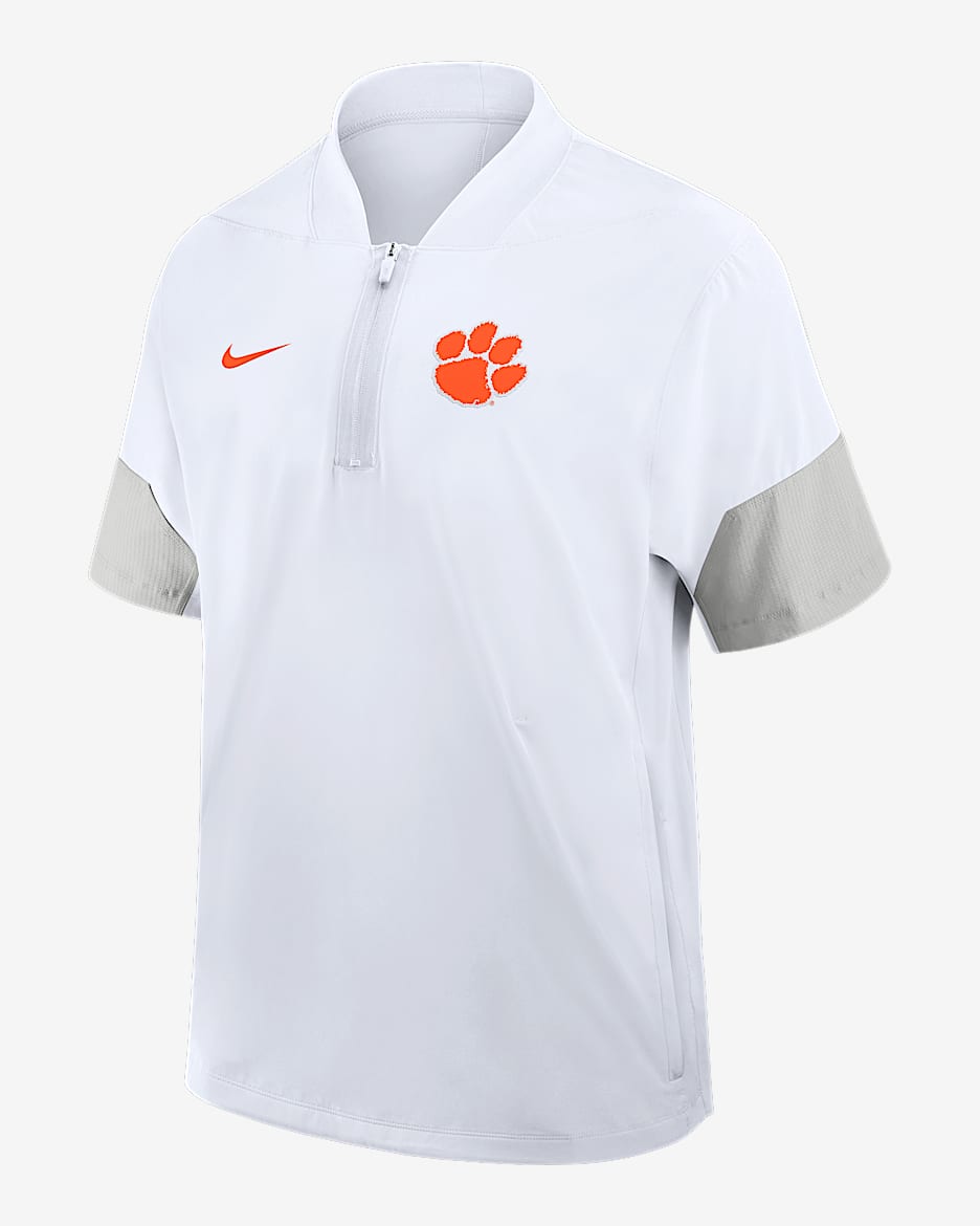 Clemson Sideline Coach Men's Nike College 1/2-Zip Short-Sleeve Hooded Jacket - White
