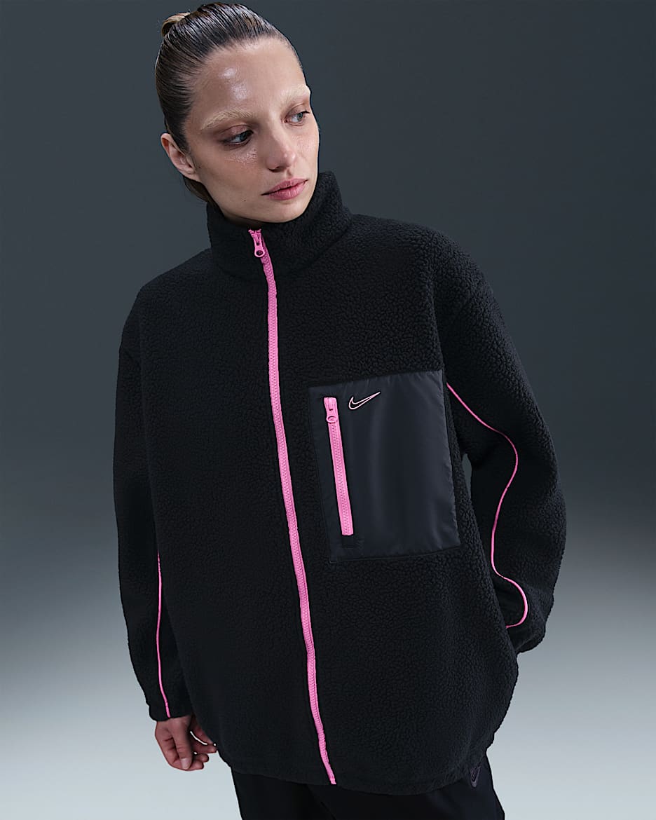 Nike Sportswear Women's Full-Zip High-Pile Fleece Jacket - Black/Black/Playful Pink/Playful Pink