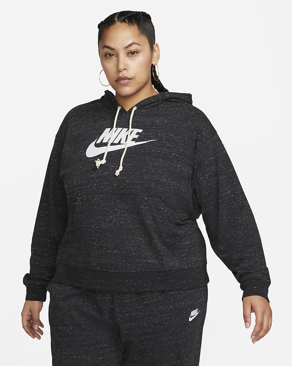 Nike Sportswear Gym Vintage Women's Pullover Hoodie (Plus Size) - Black/White