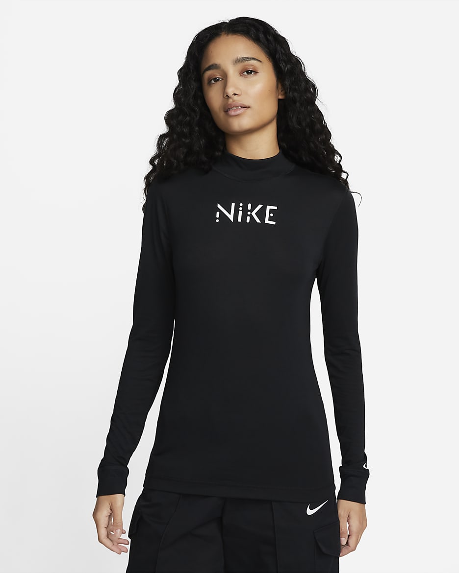 Playera de manga larga y ajuste entallado de cuello alto para mujer Serena Williams Design Crew - Negro