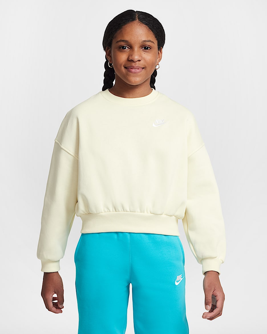 Nike Sportswear Club Fleece Girls' Boxy Crew-Neck Sweatshirt - Coconut Milk/White