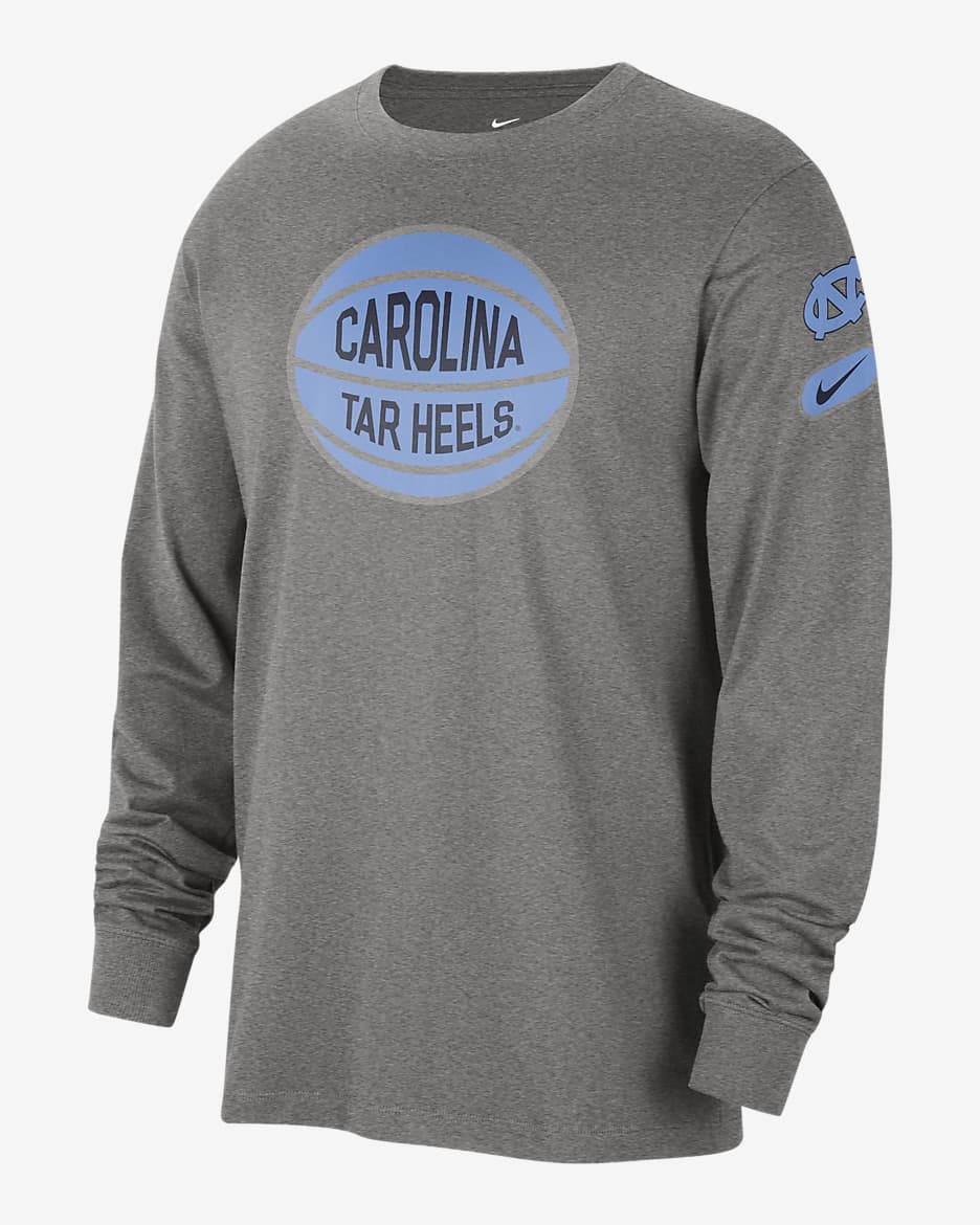 Playera de manga larga universitaria Nike para hombre UNC Fast Break - Gris oscuro jaspeado