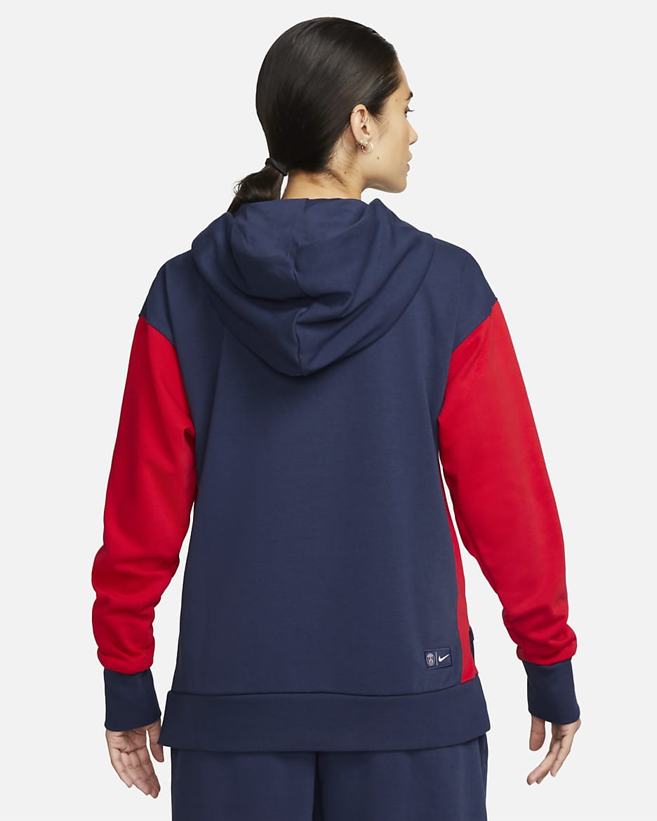 Sudadera con gorro sin cierre de fútbol Nike Dri-FIT para mujer Paris Saint-Germain Standard Issue - Azul marino medianoche/Rojo universitario/Rojo universitario