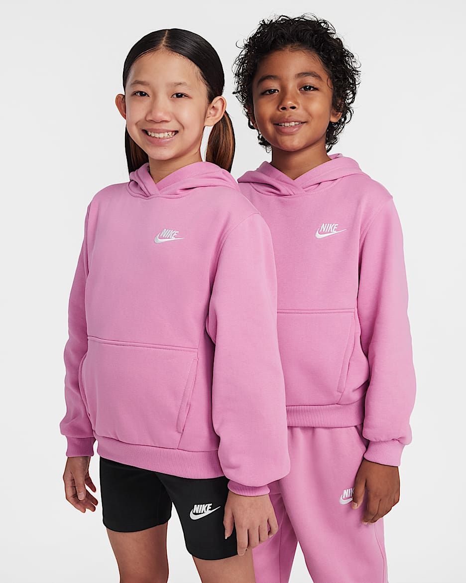 Nike Sportswear Club Fleece Big Kids' Pullover Hoodie - Magic Flamingo/White