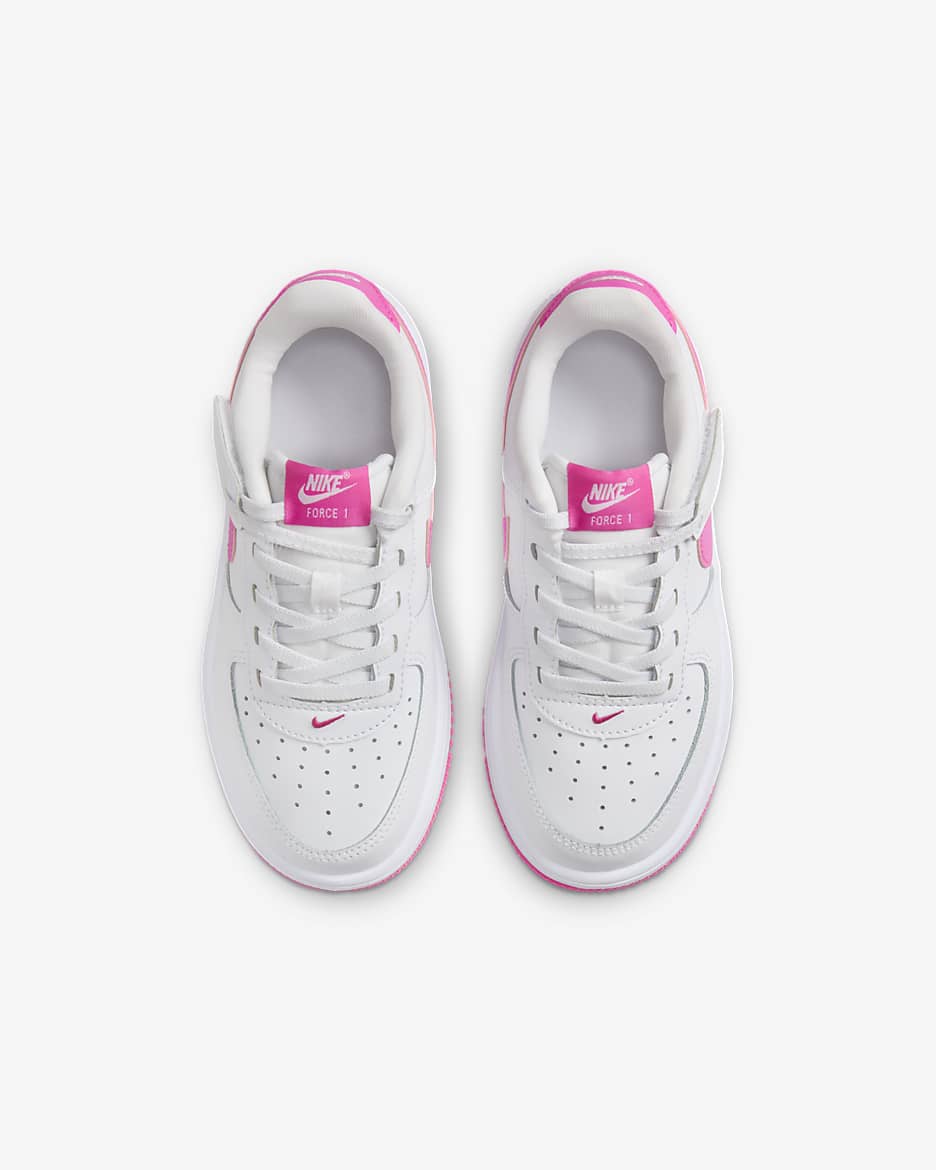 Nike Force 1 Low EasyOn Younger Kids' Shoes - White/Laser Fuchsia