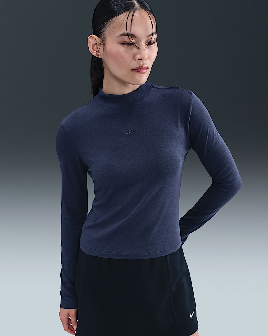 Nike Sportswear Chill Knit Women's Slim Long-Sleeve Mock-Neck T-Shirt - Midnight Navy