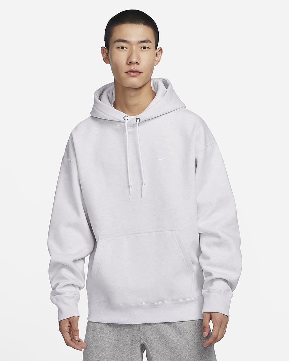 เสื้อมีฮู้ดผ้าฟลีซผู้ชายแบบสวม Nike Solo Swoosh - Birch Heather/ขาว