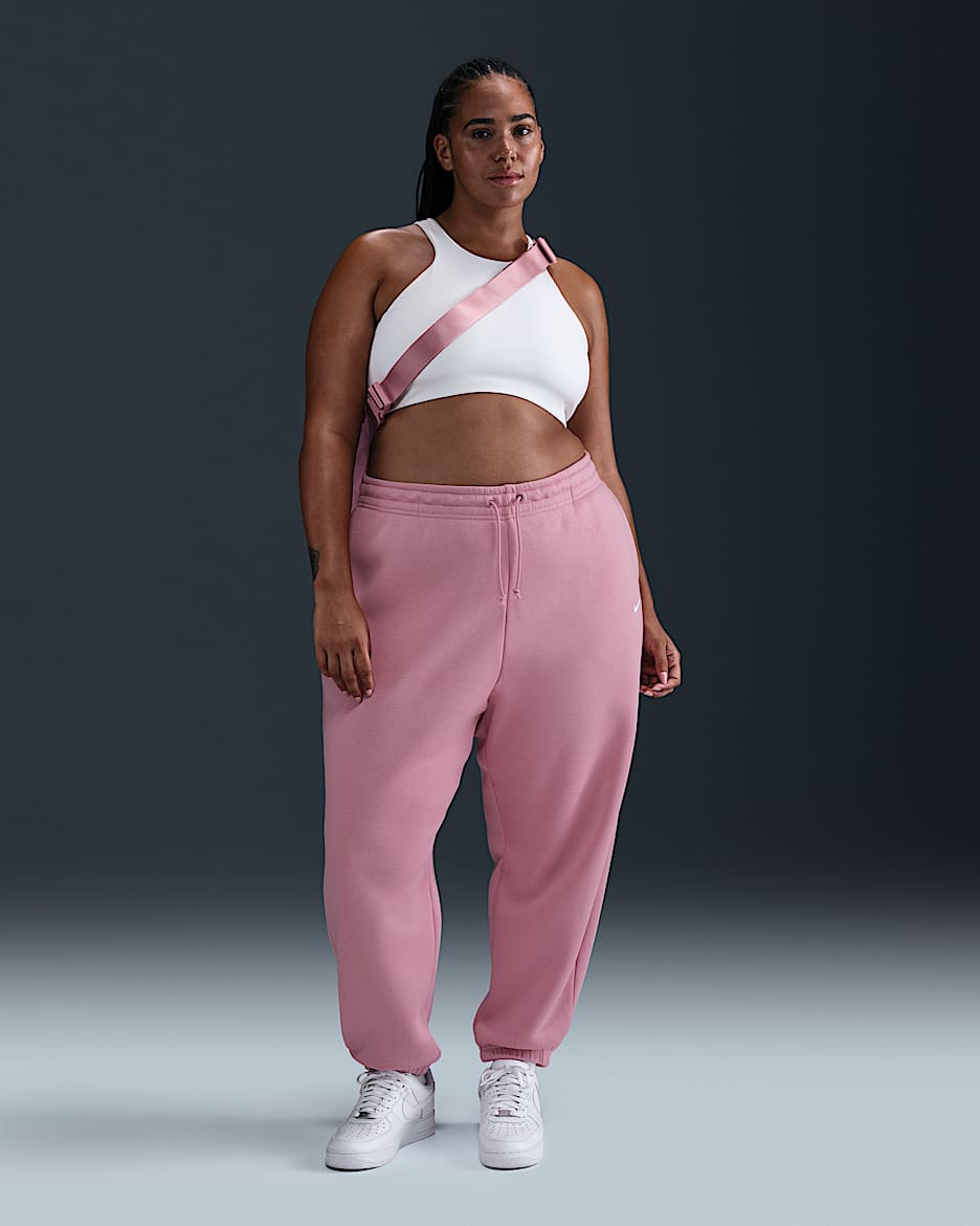 Pants de entrenamiento oversized de cintura alta para mujer (talla grande) Nike Sportswear Phoenix Fleece - Rosa elemental/Vela